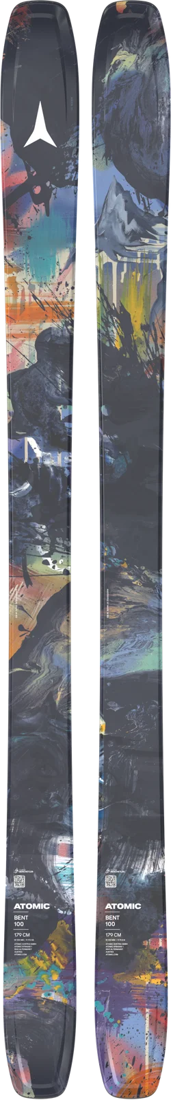 2027 Atomic Bent 100: full topsheet view of both skis with Chris Benchetler artwork